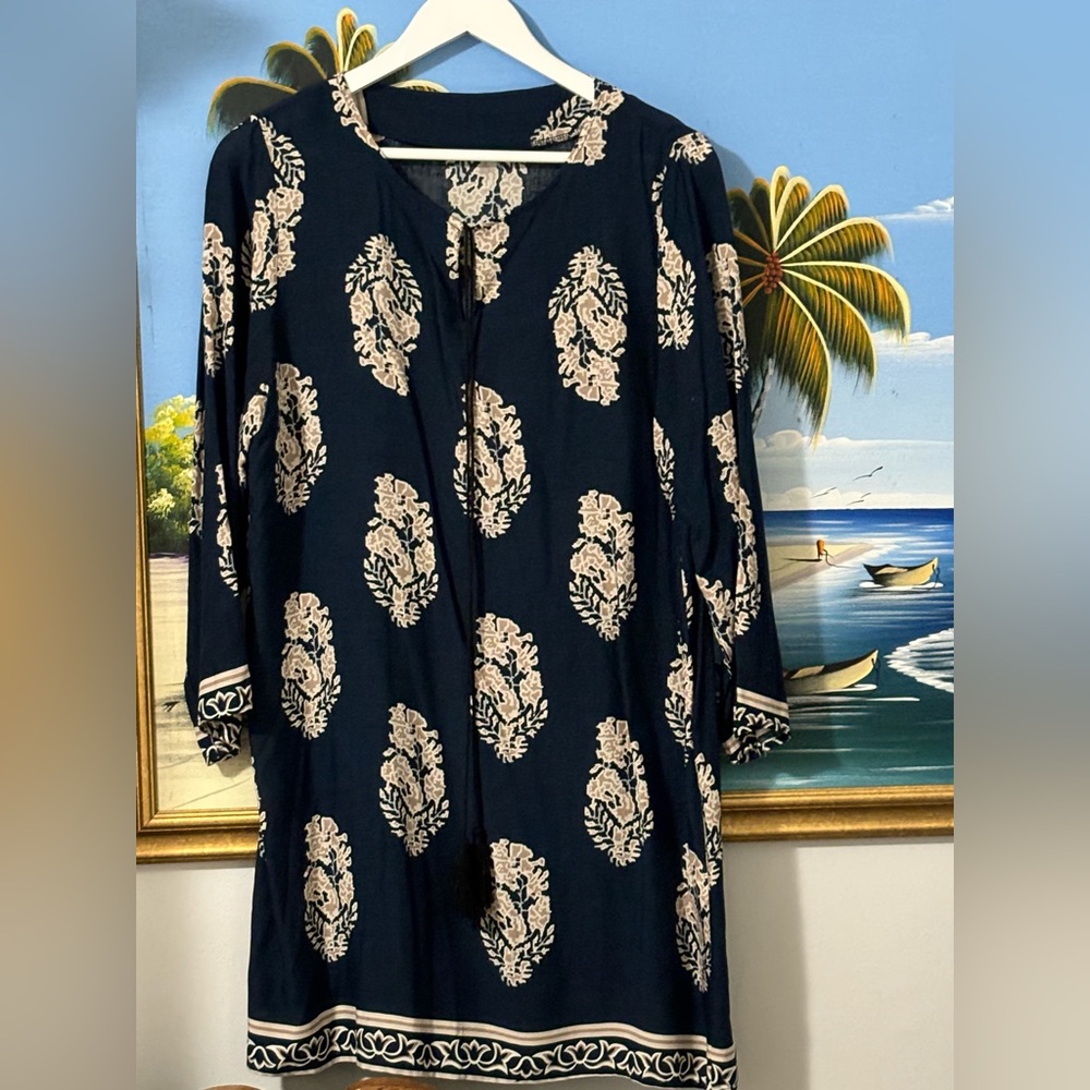 Ladies’ Navy Blue & Beige Dress - Size Large